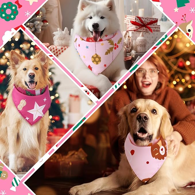 100 Pcs Christmas Dog Bandanas Bulk Pet Bibs Pink Triangle Scarf Pink Pet Bandanas for Medium Large Girls Dogs Christmas Xmas Party Birthday Costume Decor