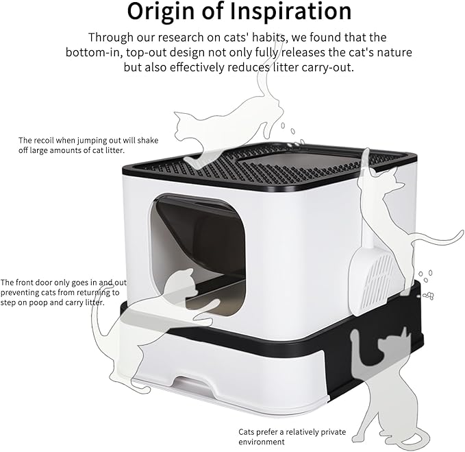 RIZZARI Stainless Steel Cat Box: Enclosed Design with High Walls - Black - Large Litter Pan for Odor Control - Anti Leakage for Bedroom Living Room