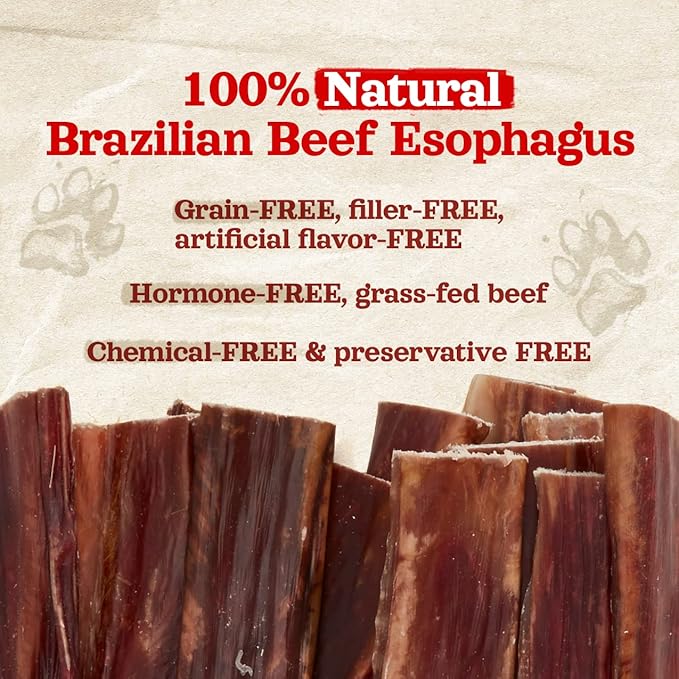 Natural Farm Beef Jerky Gullet Sticks Flat - 5-Inch (20-Pack), Grass-fed Beef, Glucosamine & Chondroitin, Rich Flavor, Highly Digestible, Chewy Yet Tender