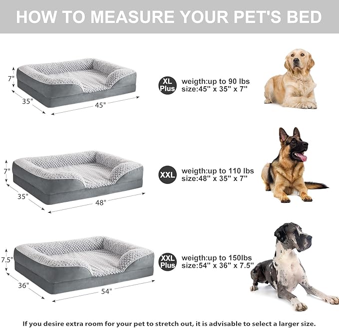 Orthopedic Dog Bed for Extra Large Dogs, Egg Crate Foam Bed for Extra Large Dogs, Equipped with Removable Waterproof Pillow Cover and Anti-Slip Bottom, Pet Bed