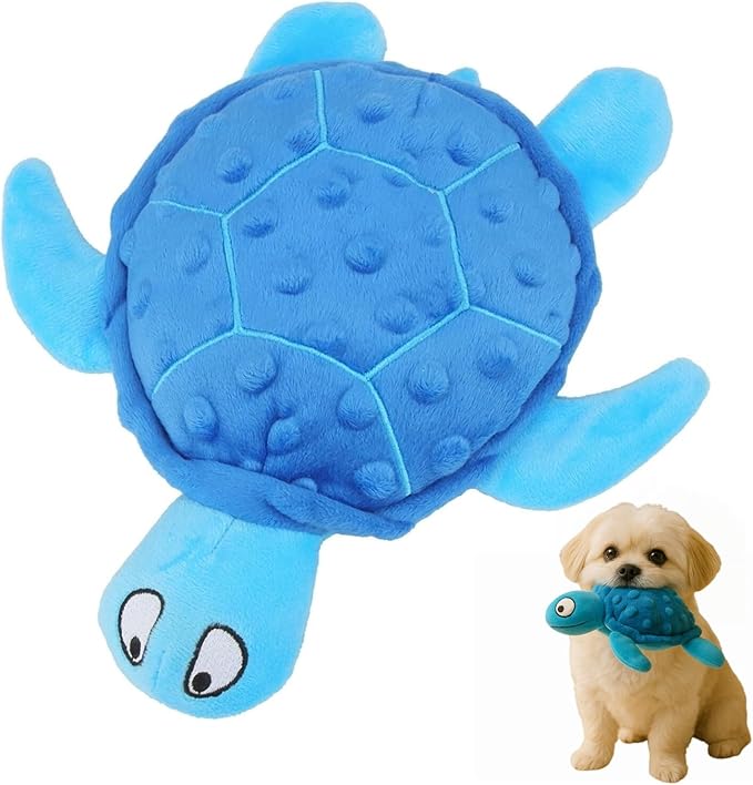 Squeaky Sea Turtle Plush Dog Toy – Durable, Stuffing-Free Interactive Chew Toy for Small Dogs – Relieves Anxiety & Teething – Keeps Puppies Busy, No Mess, Perfect for Indoor Play (Blue)