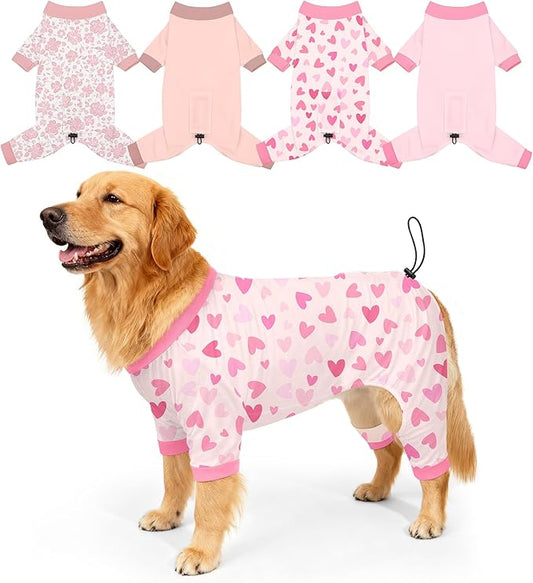 Bienbee Dog Pajamas, 4 Pack Cute Soft Dog Puppy Clothes Dogs Pjs Onesies Jammies Outfit Adjustable Breathable & Stretchy Clothes for Small Medium Large Dogs Girl Boy Puppy-3XL