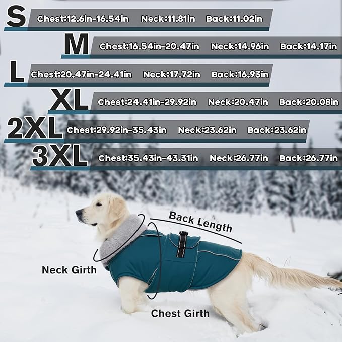 Lelepet Warm Dog Coat Reflective Fleece Vest Waterproof Dog Jacket with Adjustable Buckle Hook & Loop Windproof Cold Weather Coats for Small Medium Large Dogs, Dark Green, XL