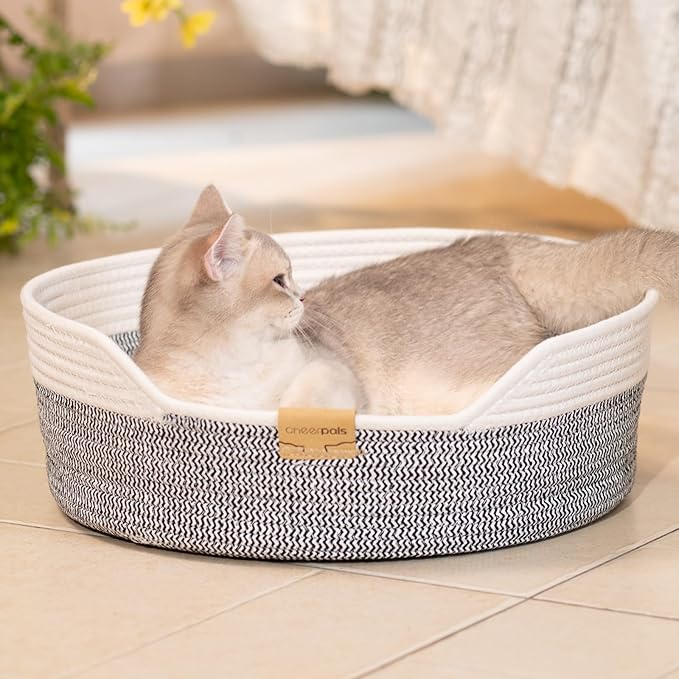 CHEERHOME PETS Cat Bed Basket with Cushion, Cute Pet Bed for Indoor Cats Couch, Kitten Bed for Medium and Large Cat, All Season Universal (Grey)