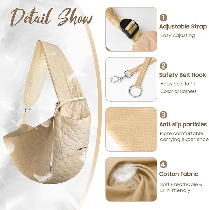 Dog Sling for Small Dogs, Front Dog Sling Carrier, Padded Adjustable Pet Soft Carrier with Adjustable Shoulder Strap, Travel Safety Harness Machine Washable for Small Cats Puppy Outdoor