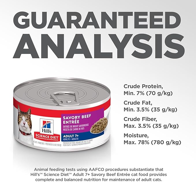 Hill's Science Diet Adult 7+, Senior Adult 7+ Premium Nutrition, Wet Cat Food, Beef Minced, 5.5 oz Can, Case of 24