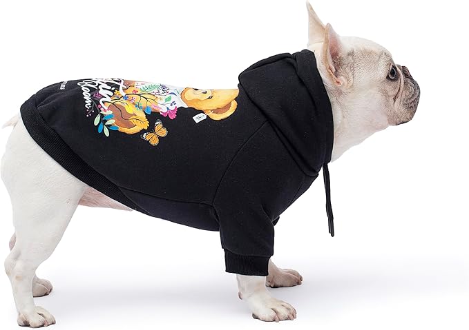 Blooming Teddy Dog Hoodie Dog Clothes Extra Warm Fleece Lining Stretchy Fit for Small Medium Large Dogs (Black, XX-Large)