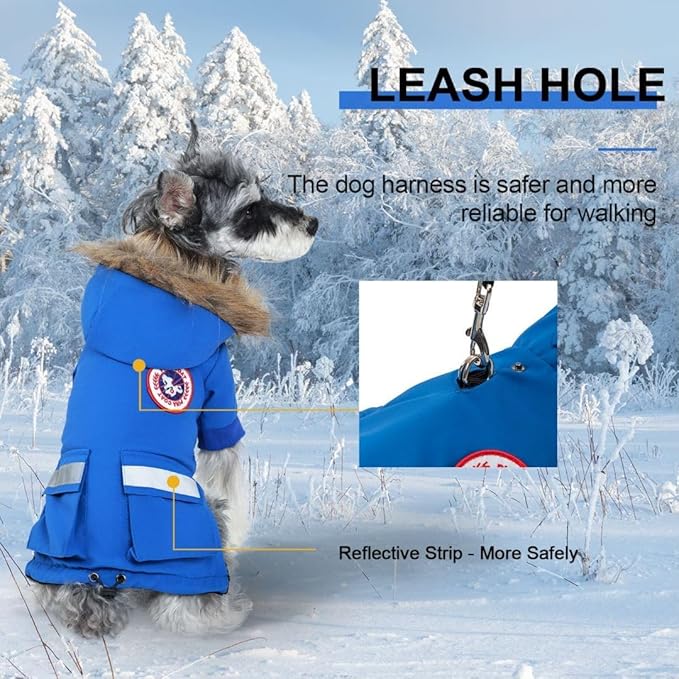 PINA Small Dog Coats - Waterproof, Warm Winter Jacket with Faux Fur Hood, Reflective, Flannel Lined, Windproof, Pocket