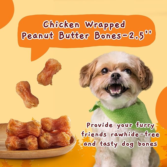 Jungle Calling Rawhide Free Dog Chew Treats, Real Chicken Wrapped Peanut Butter Bones, Teeth Clean Chewy Training Snacks, 6 oz