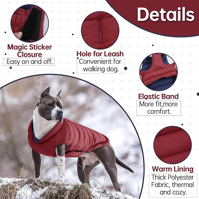 Lelepet Reversible Dog Coat Waterproof Dog Jacket Windproof Puffer Vest for Winter Warm Lightweight Coats for Large Dogs Adjustbale Hook & Loop Pet Apparel with Leash Hole, Golden Retriever, 3XL