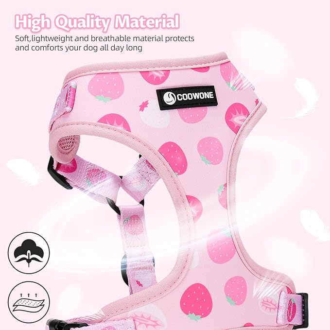 Dog Harness and Leash Set, Adjustable Dog Harness, Dog Leash, No Pull No Choke Puppy Harnesses for Walking Training for Small Medium Pet (Strawberries, S(Chest 13-19", Neck 9.5-13.1"))