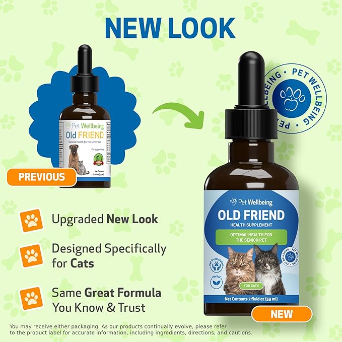 Pet Wellbeing Old Friend for Senior Cats - Supports Immune System Health, Joint Mobility, Healthy Energy Levels, Alfalfa, Reishi - Veterinarian-Formulated Herbal Supplement 2 oz (59 ml)