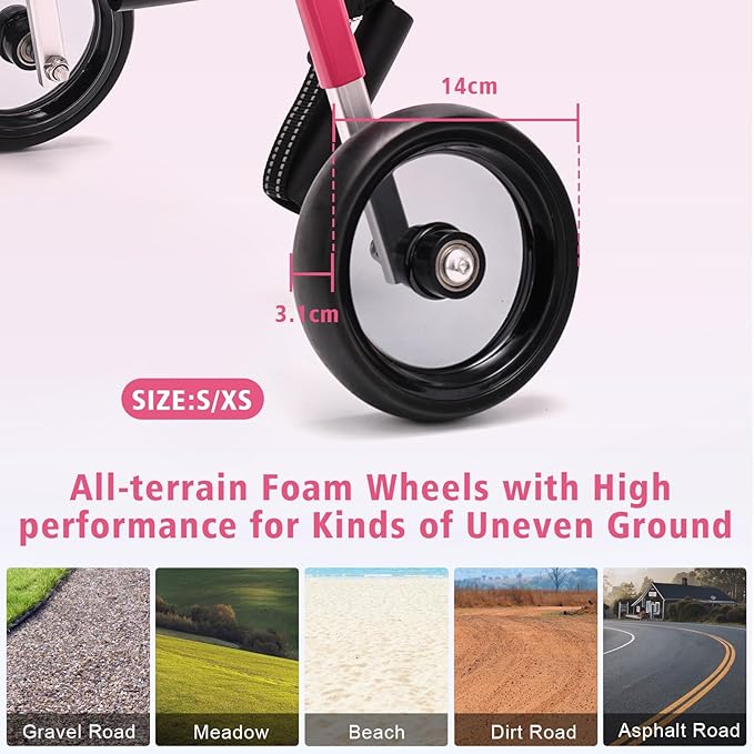 Wheelchair for Dogs, Pet Baby Adjustable Dog Wheelchair for Back Legs with Dog Leash, Lightweight Doggie/Doggy Carts with Wheels for Small Pets Hind Limbs, Disabled Hind Legs Walking Stable, Pink, XS