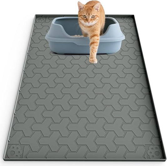 Silicone Cat Litter Mat for Litter Box - 34" X 22"Waterproof Urine - Proof Mat, Non - Slip Trapping Pad to Keep Floor Clean, Easy to Clean Cat Floor Mat（Deep Gray