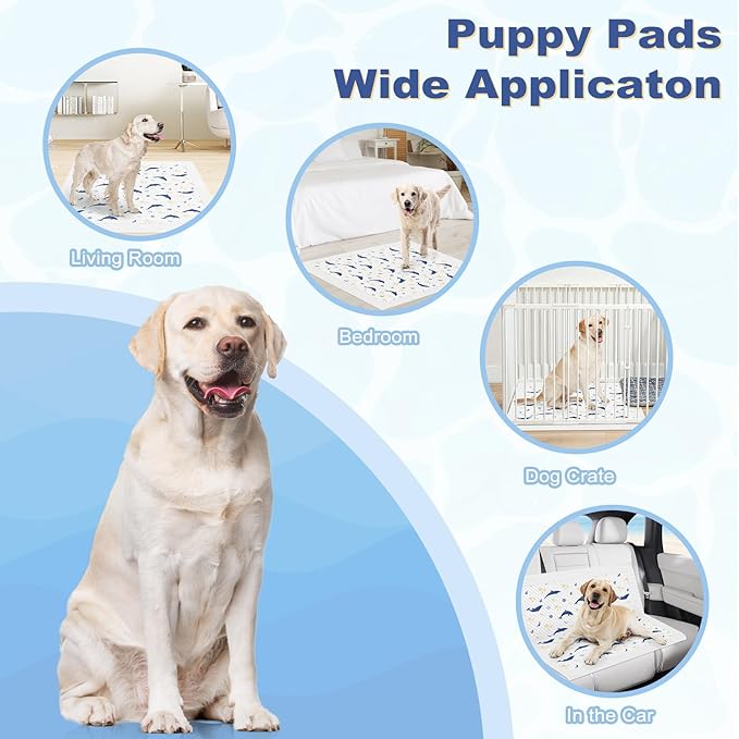 MIZOK Puppy Pads, 36"x36" Dolphin Print Dog Pee Pads Extra Large with Adhesive Tabs, Leak-Proof, 6-Layer Leak-Proof Super Absorbent, Quick-Dry Disposable (30 Count)