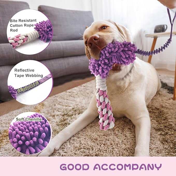Dog Puppy Toys Dog Squeak Toys Plush Dog Toy with Dog Ropes Knots for Fun and Teeth Cleaning,Tug of War Toys, Puppy Chew Toys, Dog Rope Toys for Training Small, Large Dogs (Purple, Dog Bite Stick Toy)
