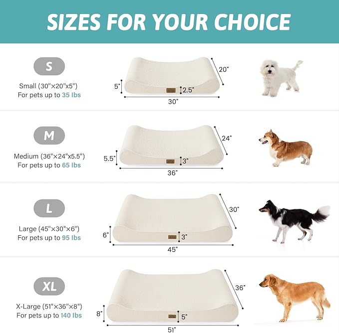 Orthopedic Dog Bed for Medium Dogs up to 65 lbs - Removable Washable Cover with Waterproof Lining & Non-Skid Bottom, Cotton-Polyester Blend Boat-Shaped Lounger Mattress, M(36x24x5.5in)/Beige