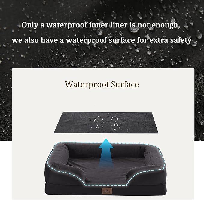 Bedfolks Orthopedic Dog Bed, Waterproof Dog Sofa Bed for Large Dogs, Egg Foam Pet Couch Bed with Removable Washable Cover and Nonslip Bottom, Black
