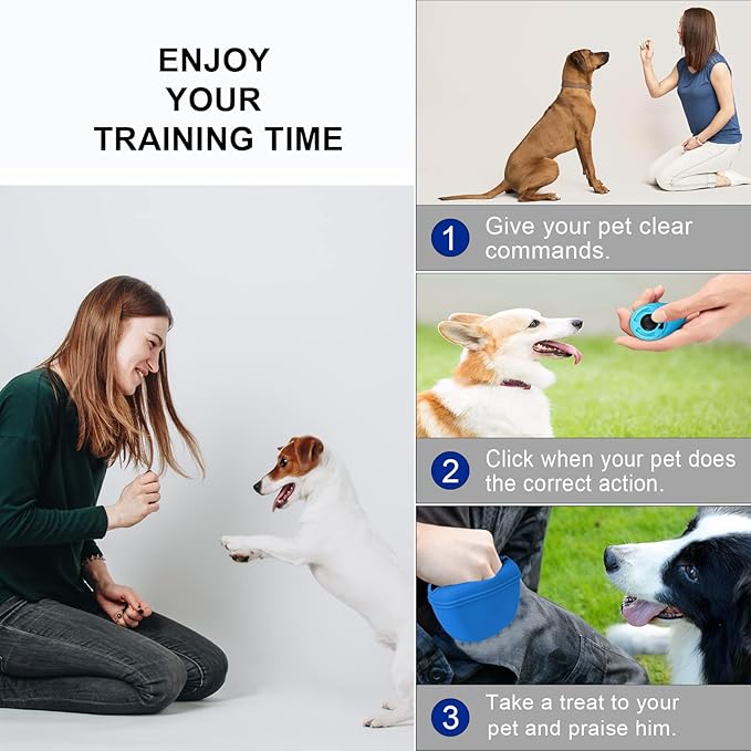 Left&Right Dog Clicker Training Kit,Silicone Dog Training Treat Pouch and Dog Clickers,Dog Treat Bag with Clicker Training for Dogs,Pet Treat Bag with Magnetic Buckle Closing and Waist Clip,Navy Blue