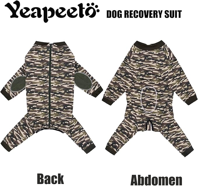 Yeapeeto Dog Onesie Surgery Recovery Suit for Large Medium Bodysuit Dogs Pajamas PJS Full Body for Shedding, Prevent Licking, Wound Protection, Cone Alternative (4XL, Camo)