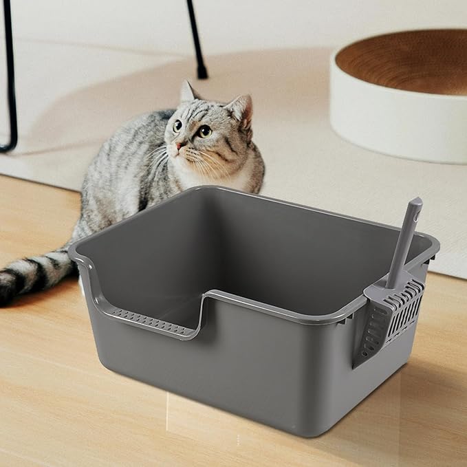 Bringer 4-Pack Plastic High Side Cat Litter Box, Large Open Top Cat Litter Box, Gray, 19.69 x 15.24 x 8.46 Inches