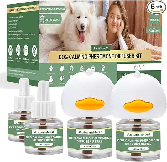 Dog Pheromone Calming Diffuser Kit, Pet Diffuser Kit (2 Plug-in + 4 Packs 48ml Refill) for Stress Support, Helps Reduce Barking & Aggression, 120 Day Supply (Non-Toxic, Safe & Inedible)