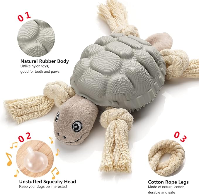 Dog Toys, Multi-Function Chew Toy for Teeth Cleaning, Food Dispensing Toys Medium, Large Dogs (Turtle, Grey)