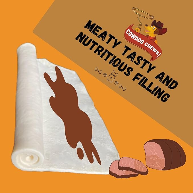 Cowdog Chews Rawhide Gourmet Meaty Rolls 7-8" (20 Count) – Premium Dog Treats with Savory Beef Filling, Long-Lasting Chew for Aggressive Chewers, High-Protein, Natural Ingredients