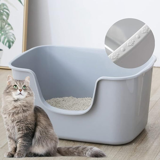 Smart Paws Extra Large Jumbo Cat Litter Box for Maine Coon Cats, Open Top High-Sided Anti-Splash Litter Pans, Durable XL Kitty Bathroom for Multi-Cat Households (Grey)