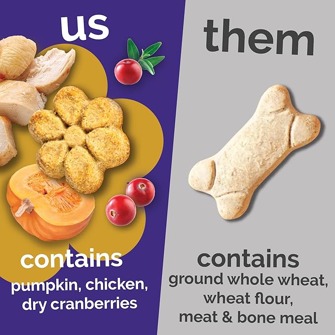 Fruitables Baked Dog Treats, Healthy Pumpkin Treat for Dogs, Low Calorie & Delicious, Free of Wheat, Corn and Soy, Made in The USA, Chicken and Cranberry Flavor, 7 oz