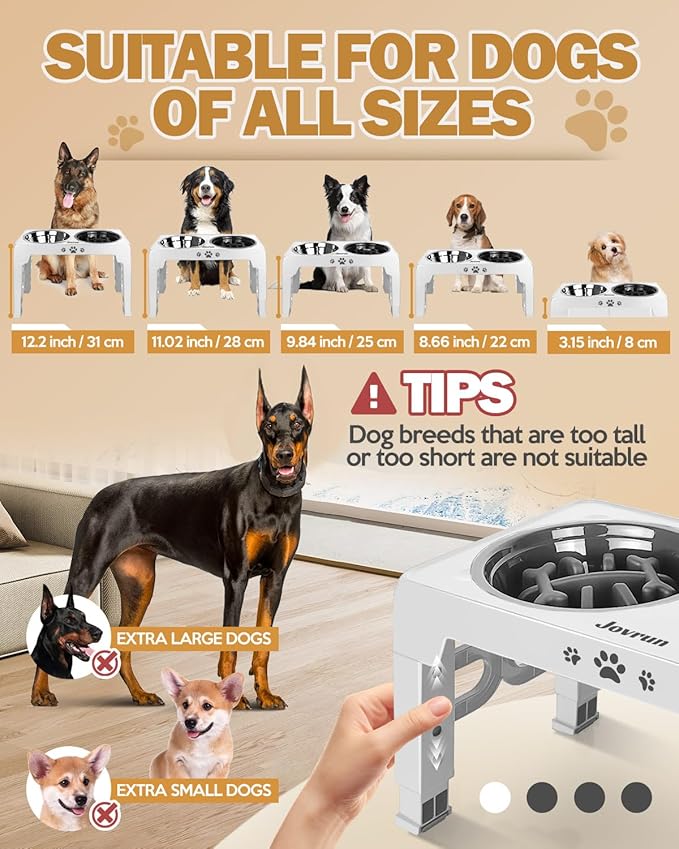 Elevated Dog Bowls, Dog Feeder with 2 Stainless Steel Dishes &1 Slow Feeder Bowl, 5 Heights Adjustable Raised Stand for Medium Large, Food Dishes with Non-Slip Feet