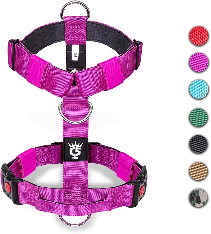 TSPRO Premium Heavy Duty Dog Harness, Adjustable Tactical Dog Harness for Large Dogs with Quick-Release Buckle and Comfortable Soft Handle for Outdoor Walking and Running (Purple L)