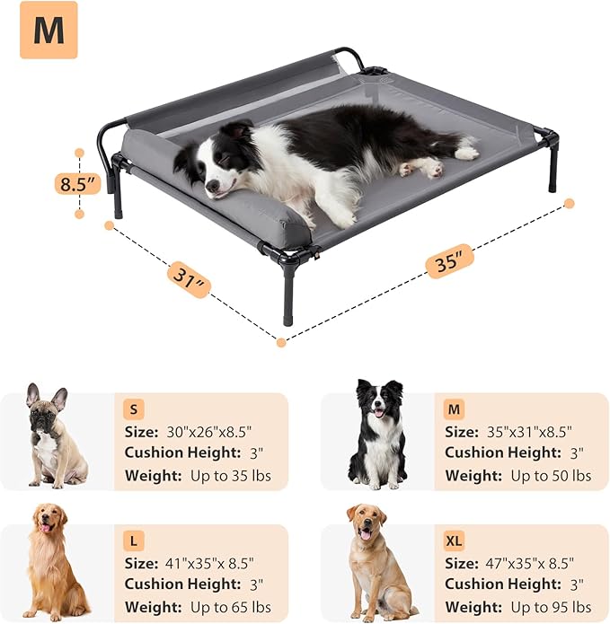 Cooling Elevated Dog Beds, Outdoor Raised Dog Bed for Large Pet, Elevated Outdoor Pet Cot, Durable Breathable Teslin Mesh with Slope Headrest, Chew Proof Portable Pet Bed for Indoor and Outdoor Use