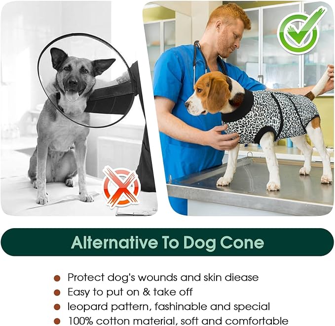 Kuoser Dog Surgery Suit, Comfy Dog Recovery Suit Female Doggie Onesie for Surgery, Post-Op Onesie for Female & Male Dogs, Soft Protective Wear, BlueLeopard XL