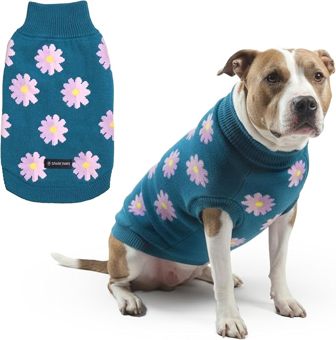Spark Paws Knit Dog Sweater – Ultra Soft Warm Winter Dog Sweater for Small, Medium & Large Dogs – Stretch Fit Pet Sweater for French Bulldog, Pitbull, Girl & Boy Dogs Jacket, (Flower,3XL)