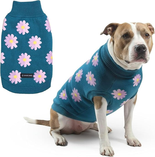 Spark Paws Knit Dog Sweater – Ultra Soft Warm Winter Dog Sweater for Small, Medium & Large Dogs – Stretch Fit Pet Sweater for French Bulldog, Pitbull, Girl & Boy Dogs Jacket, (Flower,3XL)