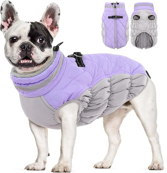 AOFITEE Dog Coat, Warm Dog Jackets for Small Dogs, Dogs Winter Coat with Harness Built in, Reflective Pet Winter Jacket, Waterproof Windproof Puppy Puffer Jacket Fleece Vest, Lilac XS