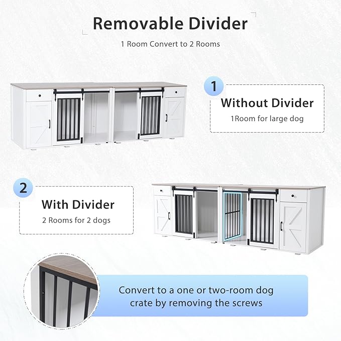 Verano Garden 88" Large Dog Crate, 2-in-1 Furniture-Style Dog Crate with Storage Drawer & Cabinet, Heavy Duty Dog Kennel Dog Cage Indoor for Small Medium Dogs, White (88.2")