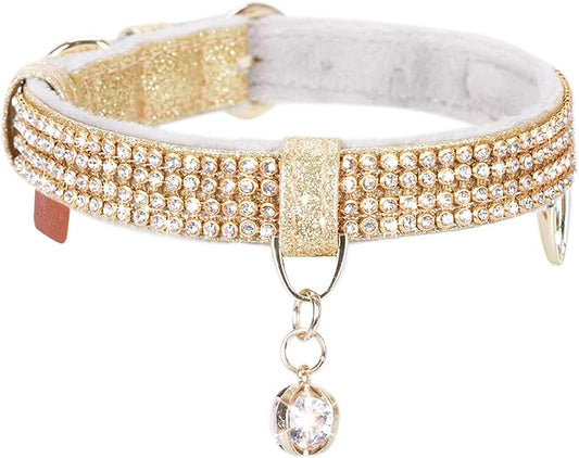 PetsHome Cat Collar, Dog Collar, [Bling Rhinestones] Premium PU Leather with Pendant Adjustable Collars for Cat and Small Dog Extra Small Gold