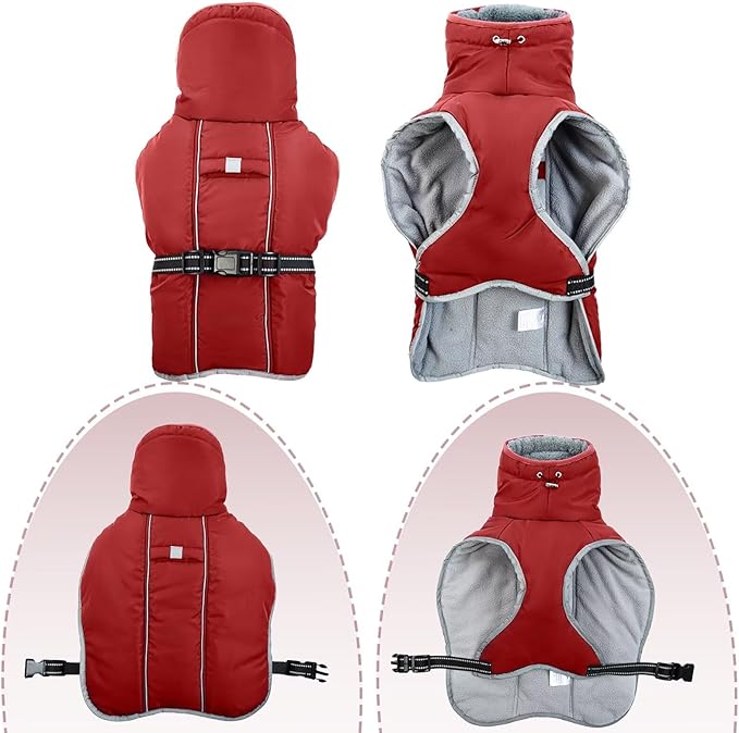 Dog Coat for Large Dogs,XL Dog Winter Jacket,Warm Turtleneck Dogs Coat with Reflective,Pet Vest Water-Resistant Doggy Snowsuit Snow Jacket,Winter Waterproof Windproof Pet Vest Coats,Red,XL