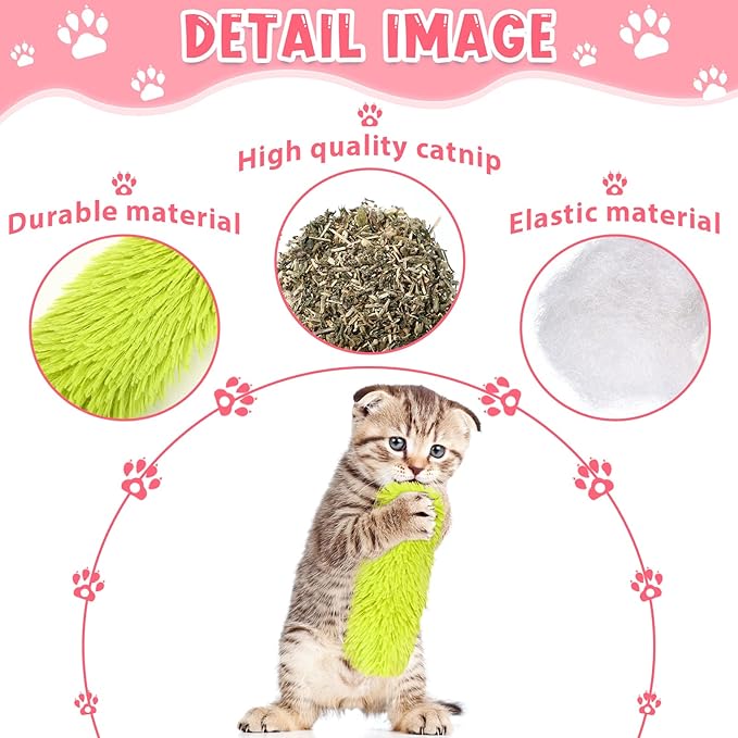 Civaner 6 Pcs 6 Inch Cat Catnip Toy Cat Interactive Kicker Toy Soft Plush Kitten Pillow Stick Kitten Chasing Chewing Exercising Catnip Filled Plaything for Puppy Indoor(Grass Green, Blue, Pink)