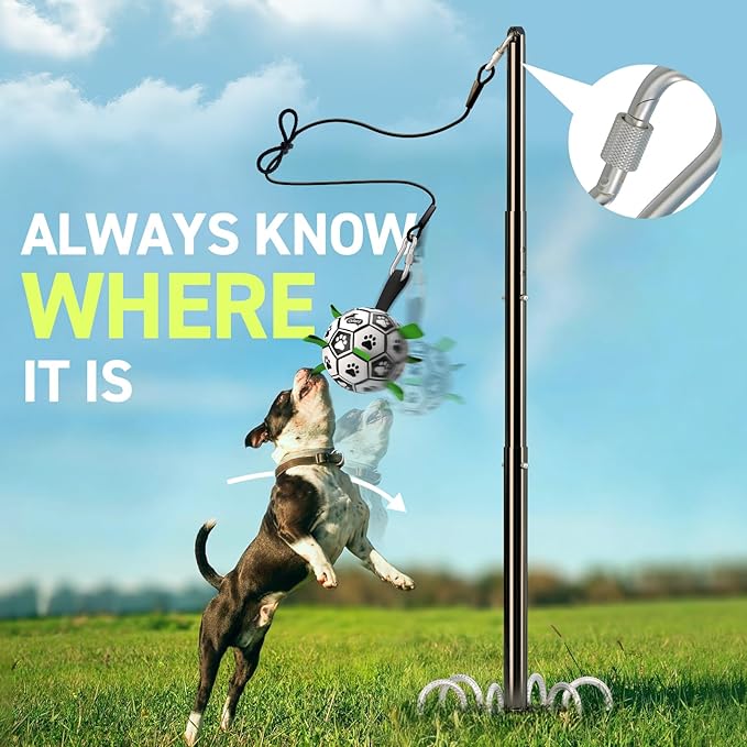 QDAN Tether Tug Outdoor Dog Toy, Tetherball Ball and Rope Set with Pole, Dog Rope Toy, Exercise Tug of War Toy, Tether Tug for Large Dogs, Tug Toys for Large Medium Small Pet