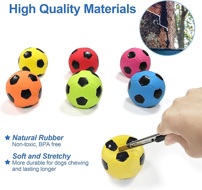 2” Dog Soccer Ball Toys 6 Pack, Squeaky Dog Toys Interactive Soccer Balls for Chewing and Training, Fits for Teething Puppies, Small and Medium Dogs