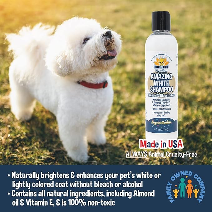 Bodhi Dog Amazing White Shampoo for Dogs - Brightens White & Light Coats - Plant-Based - Made with Natural Ingredients -Safe & Effective for All Breeds - Gentle & Cruelty-Free - Made in USA (8 Fl Oz)