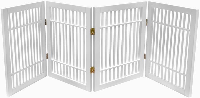 Pet Dog Gate Strong and Durable Freestanding Folding Acacia Hardwood Portable Wooden Fence Indoors or Outdoors by Urnporium (White Pet Gate, 4 Panel 24" Tall)