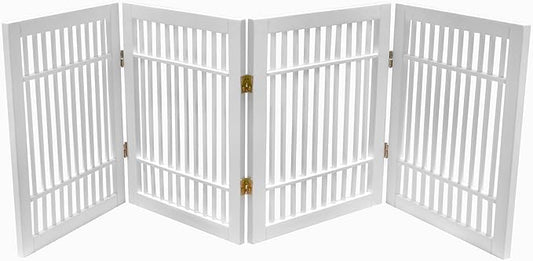 Pet Dog Gate Strong and Durable Freestanding Folding Acacia Hardwood Portable Wooden Fence Indoors or Outdoors by Urnporium (White Pet Gate, 4 Panel 24" Tall)