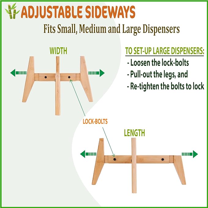 Dog Water Bowl Dispenser Stand - Use to Raise Dog Water and Food Dispensers - Adaptable Size, Fits Various Sizes and Feeder Shapes , Slanted Feet, Resist Tip-over - Bamboo