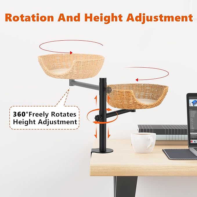 Dollate Cat Desk Bed,Paper Rope Material,Height Adjustable and 360°Rotating,Suitable for Cats up to 45 pounds,Cat Furniture for Office Desks,Game Tables