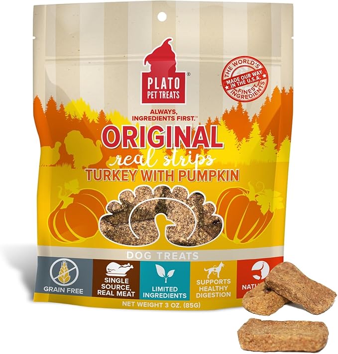 Plato Original Real Strips Turkey & Pumpkin 3oz, Natural, Model: 850002221404