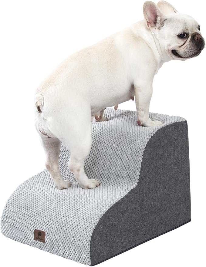 Pettycare Dog Stairs Ramp for High Beds and Couch,Curved Dog Steps for Small Pets, Pet Stairs Non-Slip Balanced Portable Puppy Ramp Indoor, 2 Steps,Grey